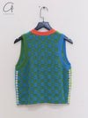 YANYAN KNITS 25 Spring/Summer Embellished Plaid Vest YYK-YYW25-0061-LL Blue-Green